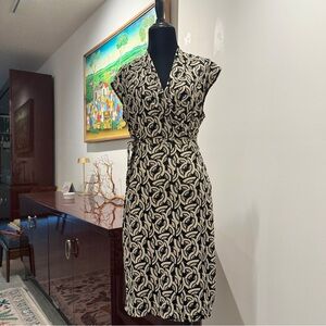 BCBGMaxAzria Black and Cream Swirl Midi Dress